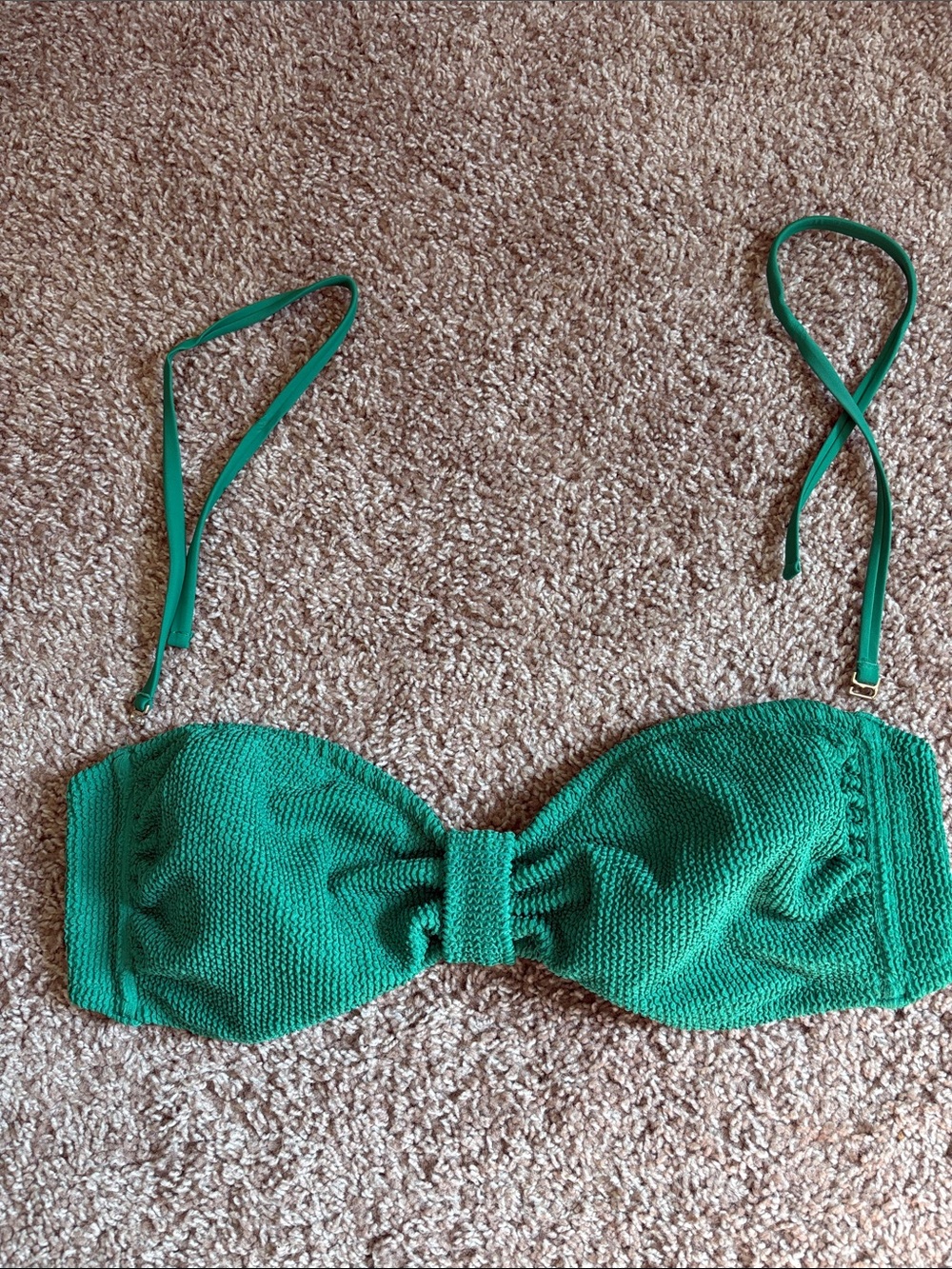 Green Textured Bandeau Bikini Top